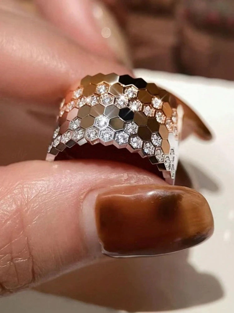 925 Sterling Silver Delicate Honeycomb Ring – Luxury Fine Jewelry for Women, Engagement & Wedding