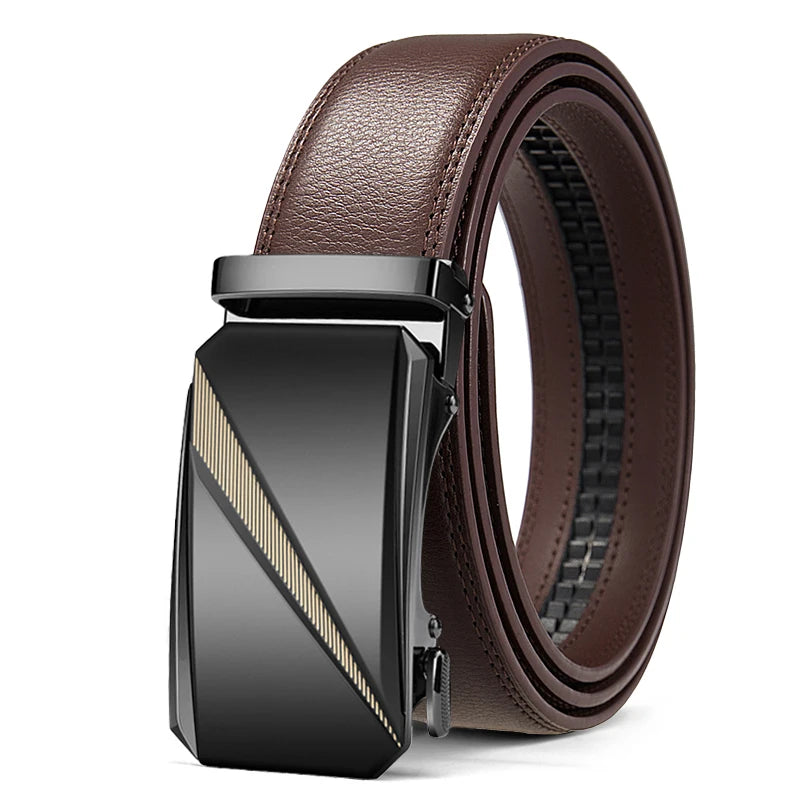Men’s Genuine Leather Automatic Belt - Adjustable Ratchet Buckle, Luxury Designer Style