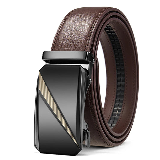 Men’s Genuine Leather Automatic Belt - Adjustable Ratchet Buckle, Luxury Designer Style