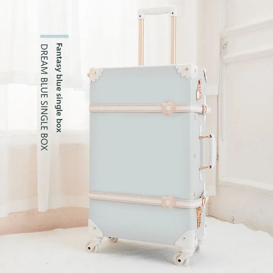 Vintage Style Retro Trolley Luggage - 360° Spinner Wheels Carry-On Suitcase for Women & Men, Pink, 20/22/24/26 Inch