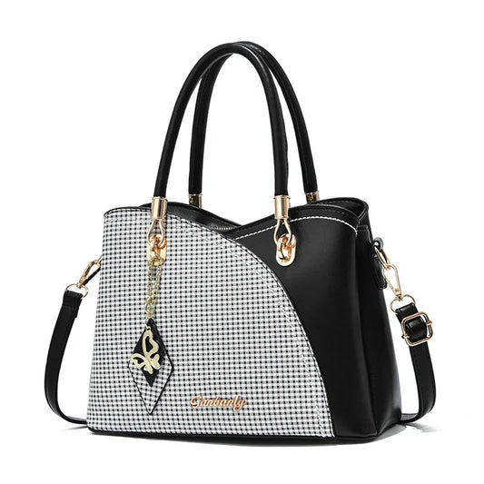 Elancia Patchwork Elegance - Luxury PU Leather Tote & Crossbody Bag for Women