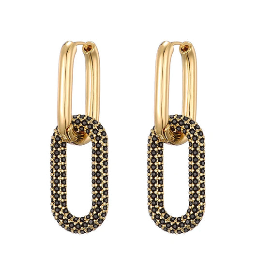 Gold Geometric Oval & Rectangle Hoop Earrings - Elegant Zircon Wedding Jewelry for Women