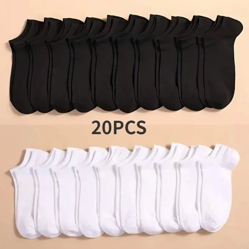 Unisex Low-Cut Boat Socks - 10 or 20 Pairs Thin Breathable Anti-Odor Ankle Socks for Men & Women