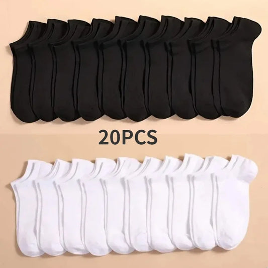 Unisex Low-Cut Boat Socks - 10 or 20 Pairs Thin Breathable Anti-Odor Ankle Socks for Men & Women