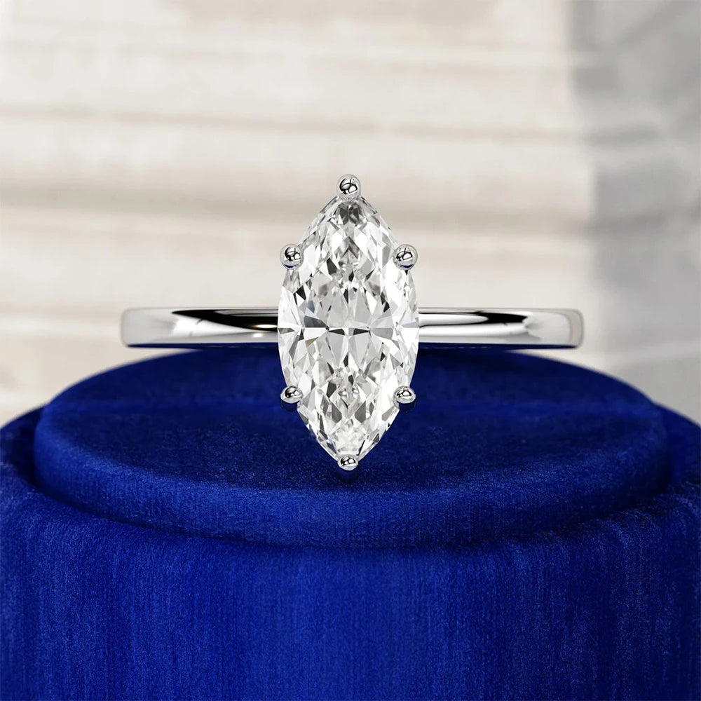 1–2CT Marquise Cut Solitaire Moissanite Engagement Ring - 925 Sterling Silver 6-Prong Wedding Band
