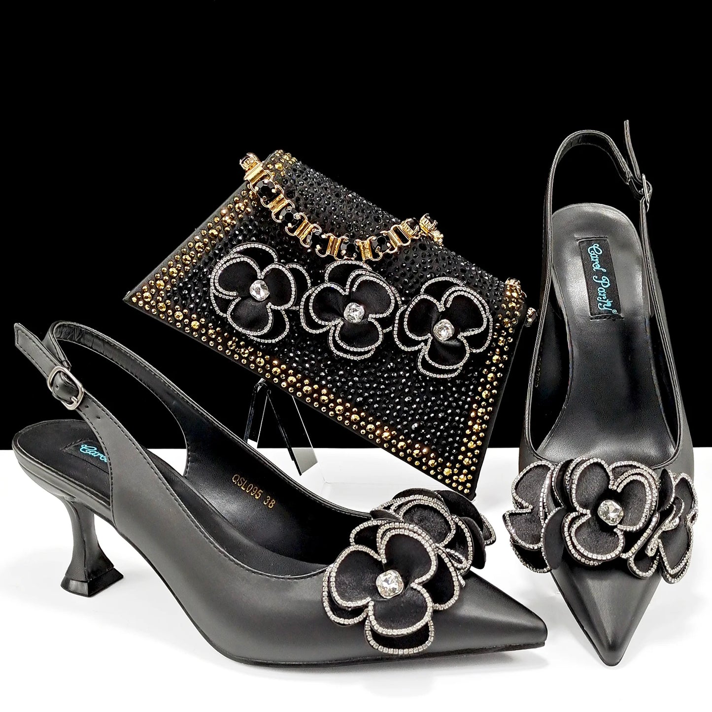Women’s Pointed Toe Shoes & Bag Set - Floral Decoration, Elegant Party & Daily Wear
