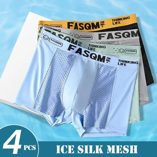 Men’s Mesh Ice Silk Boxer Shorts - 4 Pairs, Breathable Slim Fit Underwear, L–6XL