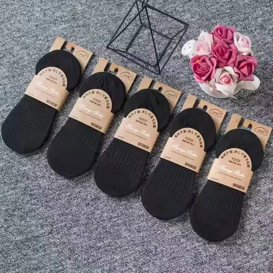 Women’s Invisible Boat Socks - 5 Pairs, Soft Cotton Ankle Socks with Silicone Grip, Summer Solid Colors