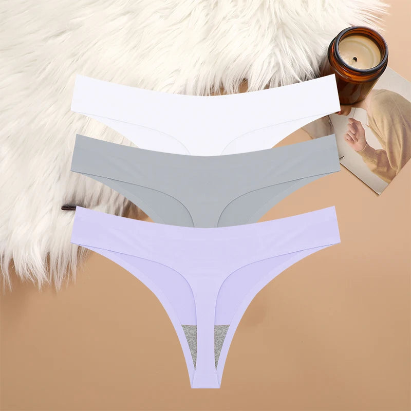 3-Piece Seamless G-String Lingerie Set - Breathable Low-Waist T-Back Panties for Women