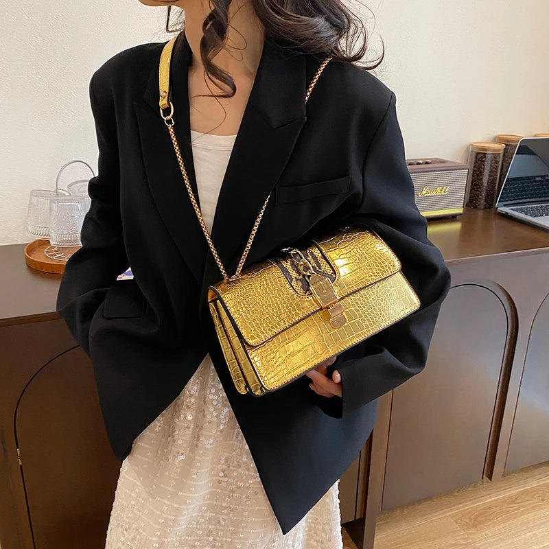 New Crocodile Pattern PU Leather Chain Shoulder Bag - Small Fashion Crossbody Purse for Women