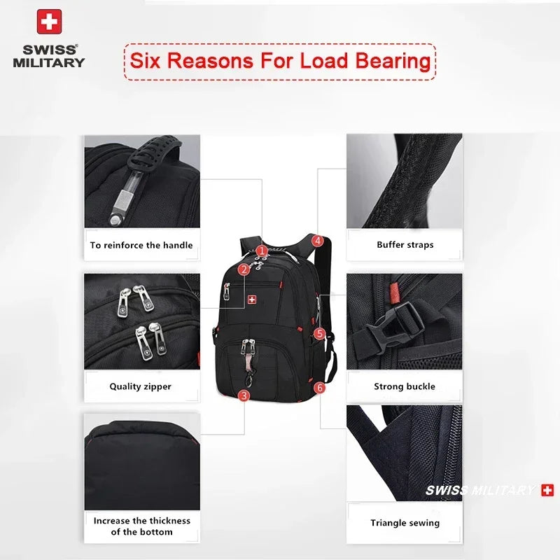 Swiss 17" Laptop Backpack - Waterproof Swiss-Style Multifunctional Travel Bag with USB Charging Port