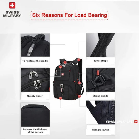 Swiss 17" Laptop Backpack - Waterproof Swiss-Style Multifunctional Travel Bag with USB Charging Port