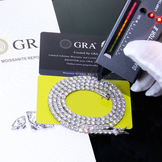 ESKEEM 925 Sterling Silver Moissanite Tennis Chain Necklace - VVS D Color Stones, Iced Out 2mm–5mm Lab Diamond Chain, Passes Diamond Tester, Fine Jewelry