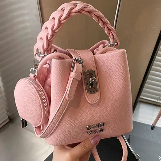 Velora Soft PU Lock Bucket Bag - Chic Shoulder & Crossbody Handbag