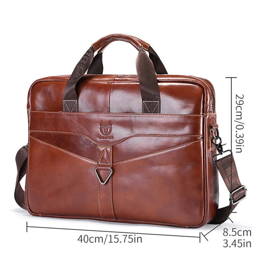 Men’s Genuine Leather Briefcase | Classic 15-Inch Laptop Shoulder Bag Office Business Handbag