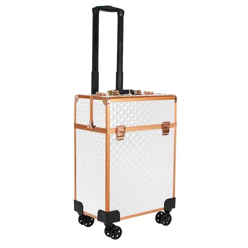 Luxury Rolling Makeup Trolley - Portable Professional Cosmetic Luggage with Wheels for Women, Manicure & Travel Use
