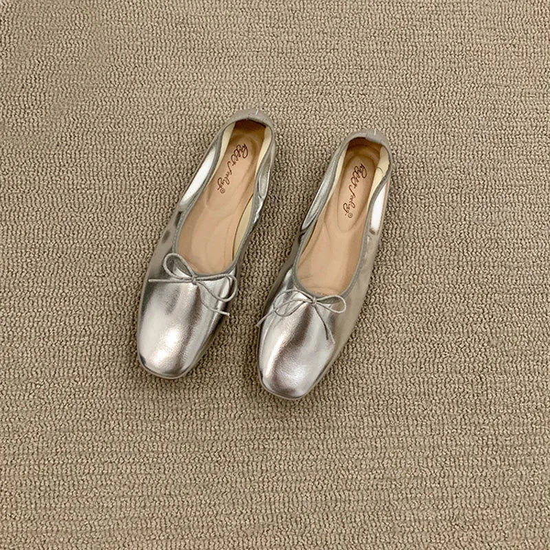Elegant Women’s Ballet Flats - Soft Slip-On Shoes with Butterfly-Knot Design
