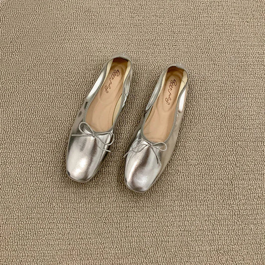 Elegant Women’s Ballet Flats - Soft Slip-On Shoes with Butterfly-Knot Design