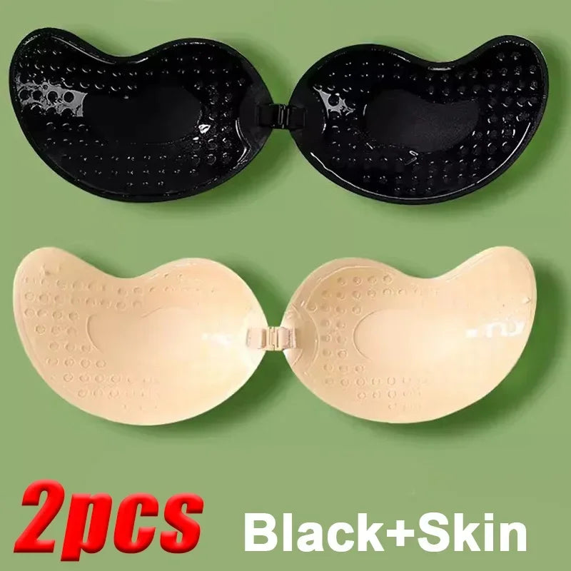 Invisible Strapless Adhesive Push-Up Bra - Seamless Silicone Stick-On Bralette with Nipple Covers for Women Lingerie