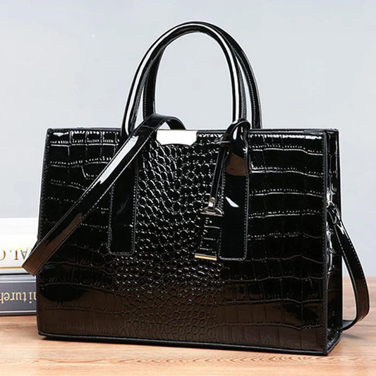 Regalia Luxe Tote - Elegant Croc-Embossed Shoulder & Crossbody Handbag