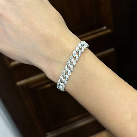 Moissanite Cuban Link Bracelet - 925 Sterling Silver Plated 18K Gold Jewelry for Women & Men, Diamond-Tested