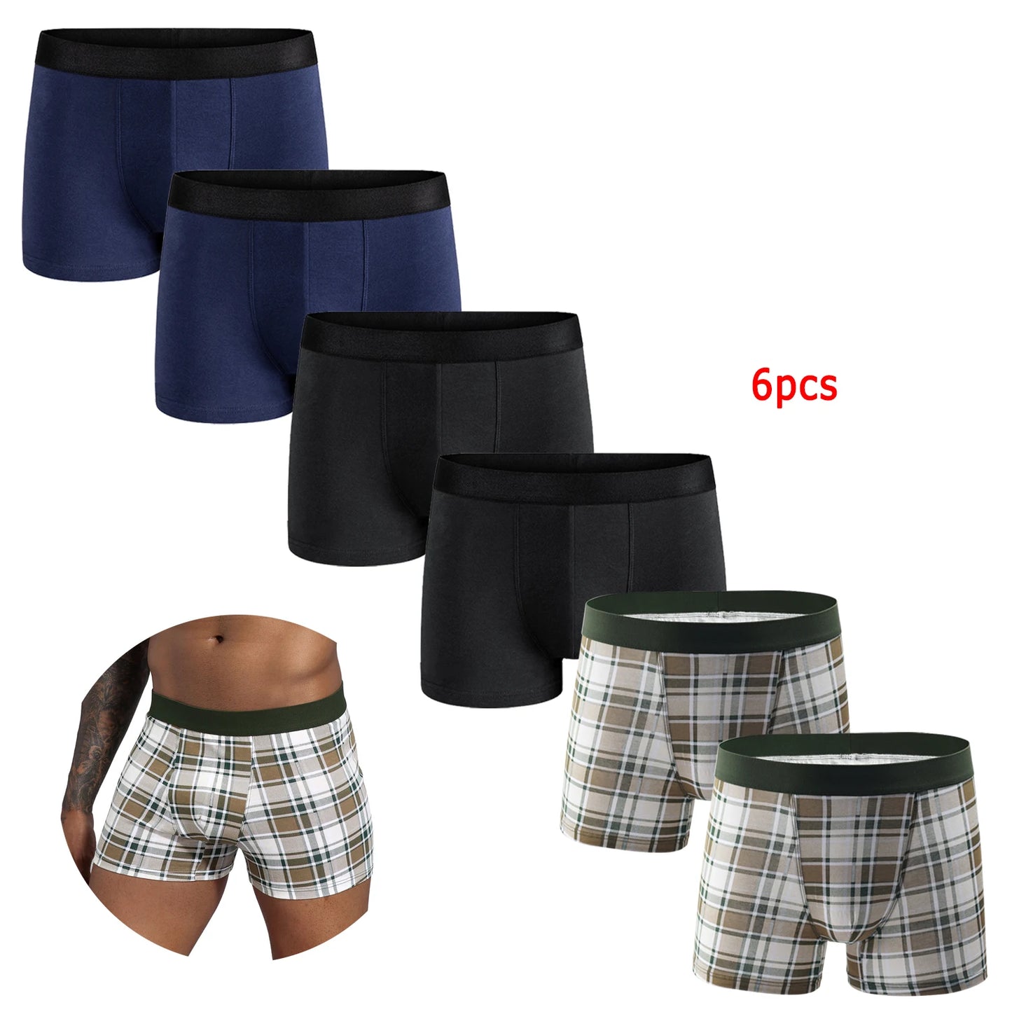 Men’s Cotton Boxer Briefs - 6-Pack, Soft, Breathable, Luxury Underwear for Men