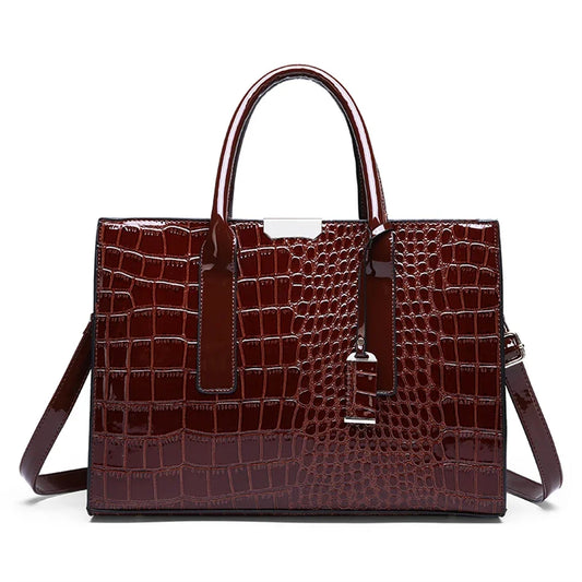 CrystalCroc Luxe Patent Leather Shoulder Tote - Designer Handbag for Women