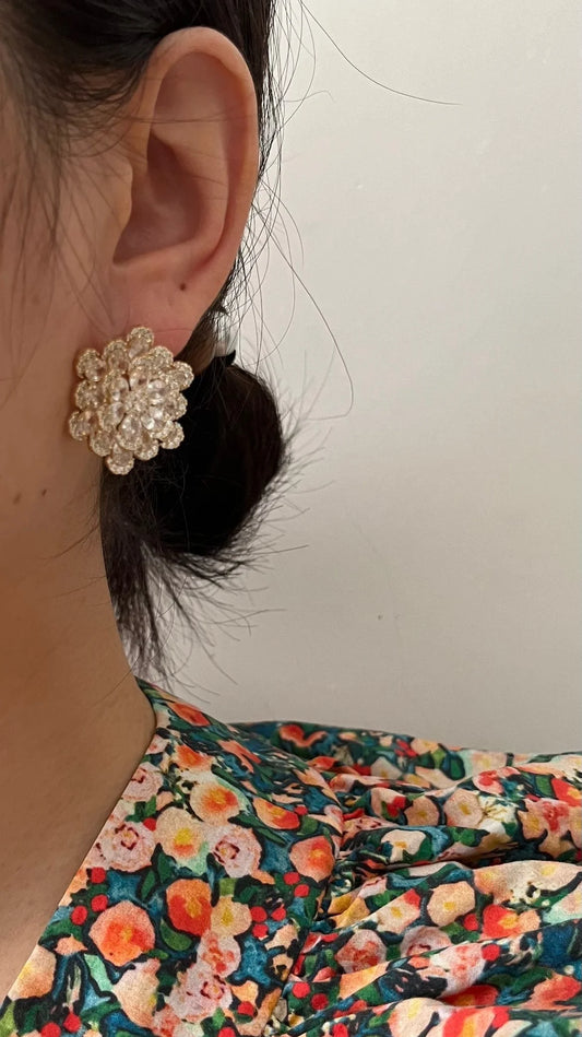 Korean 14K Gold Plated Zircon Flower Earrings - Luxury Elegant Jewelry for Women, Perfect for Weddings & Parties