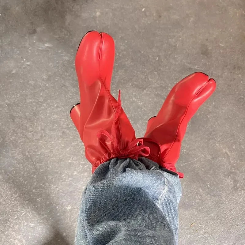 Luxury Designer Women’s Split-Toe Ankle Boots - Fashion Short Booties with Ruffle Detail & Chunky High Heel