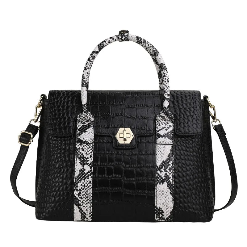 Aidrani Luxe Croco Cowhide Shoulder Bag - Elegant Large Capacity Leather Handbag for Women
