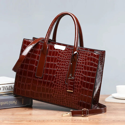 Chic Croco-Textured Structured Tote - Versatile Work & Travel Crossbody Bag for Women