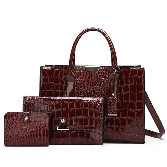 CrystalCroc Luxe Patent Leather Shoulder Tote - Designer Handbag for Women