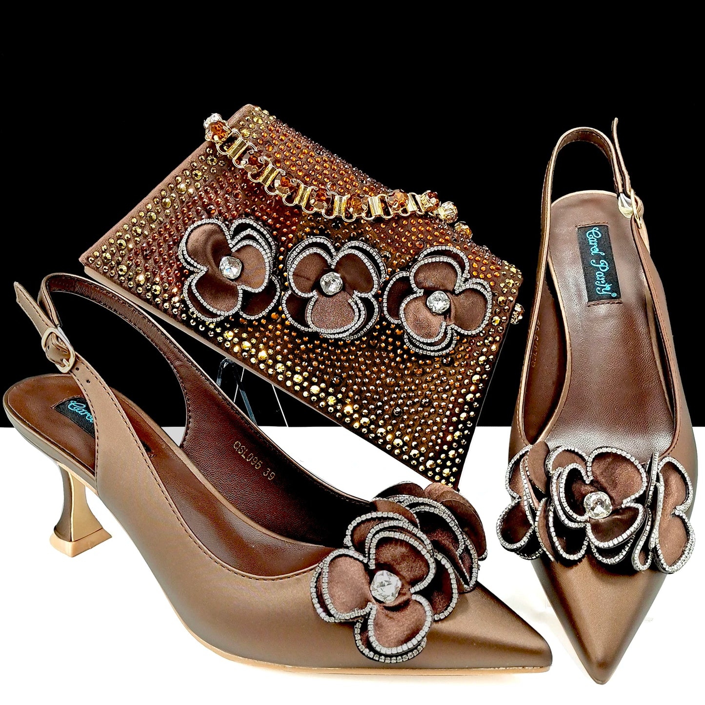 Women’s Pointed Toe Shoes & Bag Set - Floral Decoration, Elegant Party & Daily Wear