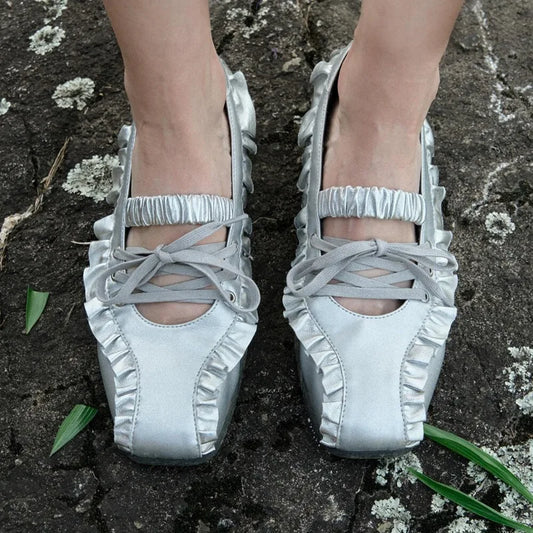 Designer Sporty Ballet Flats – Lace-Up Shallow Square-Toe Leisure Shoes for Women