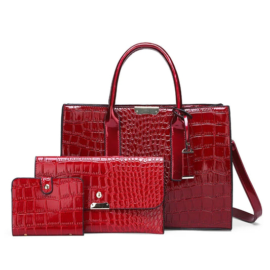CrystalCroc Luxe Patent Leather Shoulder Tote - Designer Handbag for Women