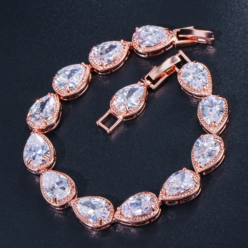 Brilliant Water Drop Cubic Bracelet - Elegant Bridal & Wedding Jewelry for Women