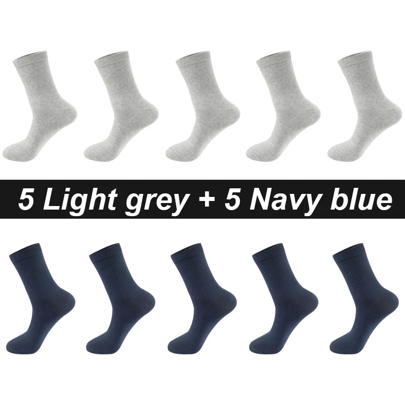 Men’s Combed Cotton Socks - 10 Pairs, Black Casual & Business Socks, Breathable High-Quality