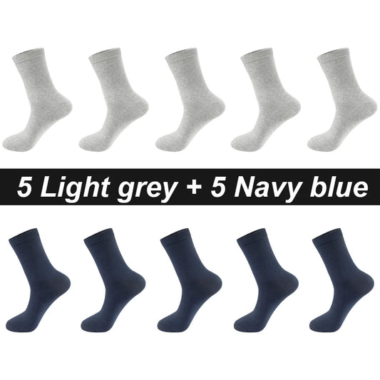 Men’s Combed Cotton Socks - 10 Pairs, Black Casual & Business Socks, Breathable High-Quality