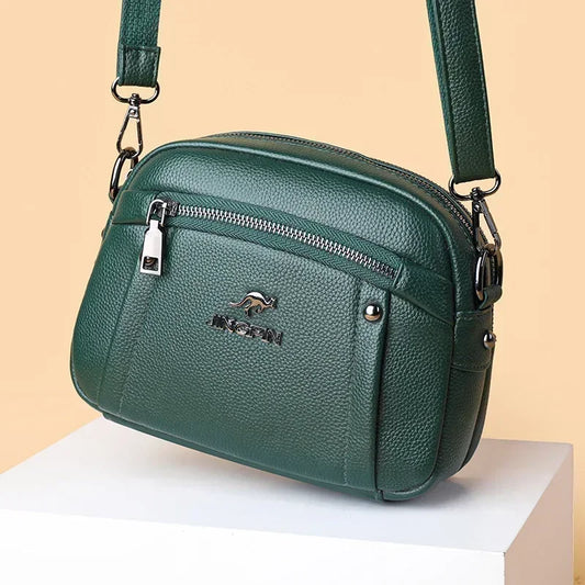 LuxeLayer Soft Leather Crossbody - Elegant Multi-Compartment Shoulder Bag for Women