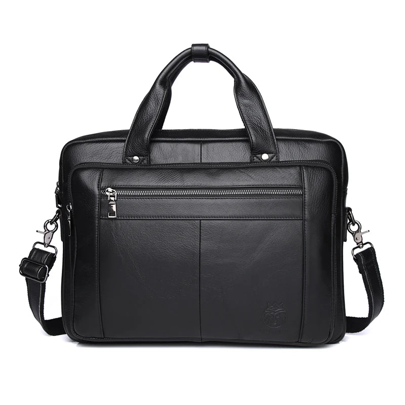 Genuine Leather Men’s Business Briefcase | Luxury 16-Inch Laptop Office Bag – Black Handbag & Computer Case