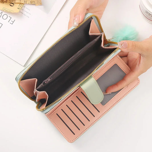 Women's Long PU Leather Wallet - Large Capacity Card Holder & Zipper Coin Purse with Phone Compartment and Wristlet