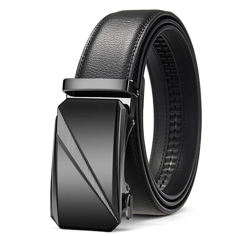 Men’s Genuine Leather Automatic Belt - Adjustable Ratchet Buckle, Luxury Designer Style