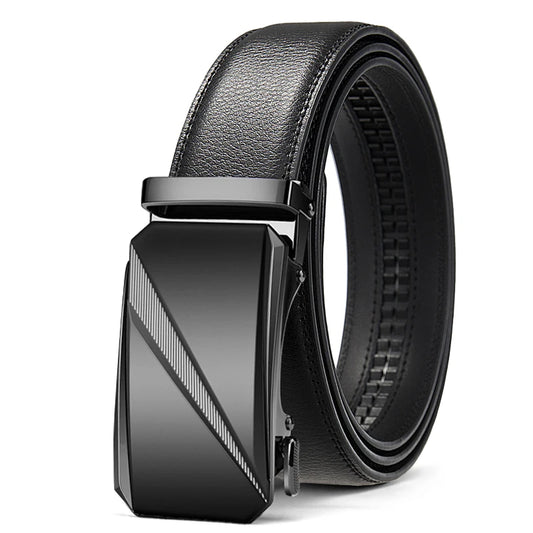 Men’s Genuine Leather Automatic Belt - Adjustable Ratchet Buckle, Luxury Designer Style