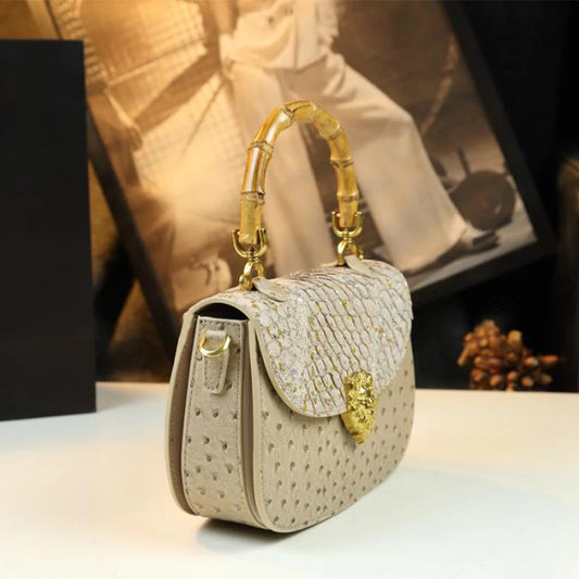 Astra Luxe - Genuine Leather Ostrich Pattern Shoulder & Crossbody Bag for Women