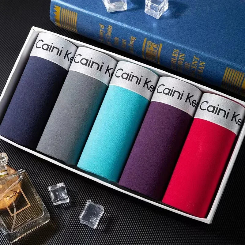 Men’s Boxer Shorts - 5 Pairs, Classic Black Solid Color, Soft & Breathable Fashion Underwear