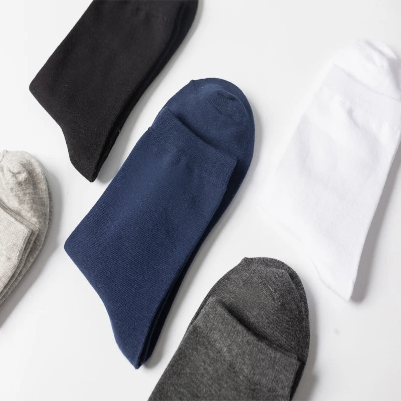Men’s Combed Cotton Socks - 10 Pairs, Black Casual & Business Socks, Breathable High-Quality