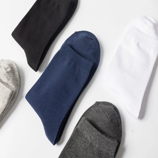 Men’s Combed Cotton Socks - 10 Pairs, Black Casual & Business Socks, Breathable High-Quality