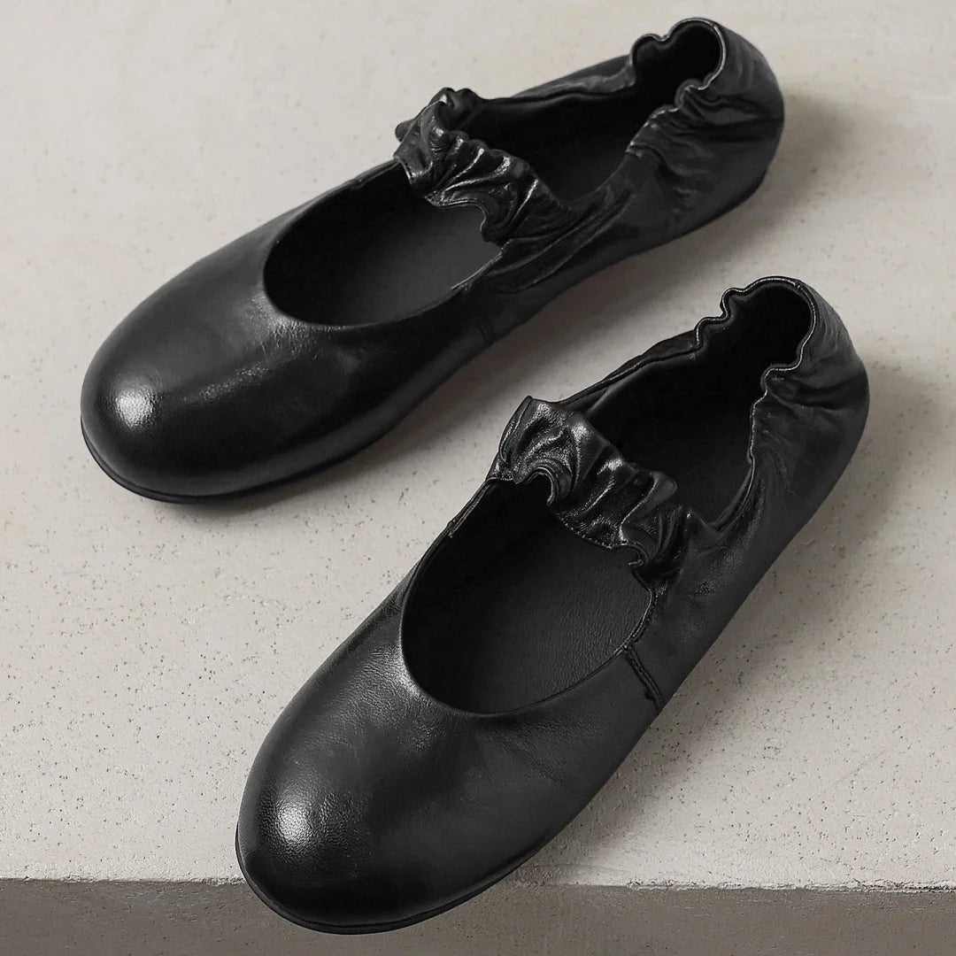 Women’s Sheepskin Slip-On Ballet Flats - Soft, Comfortable Round-Toe Ballerinas with Elastic Band