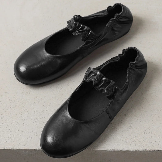 Women’s Sheepskin Slip-On Ballet Flats - Soft, Comfortable Round-Toe Ballerinas with Elastic Band