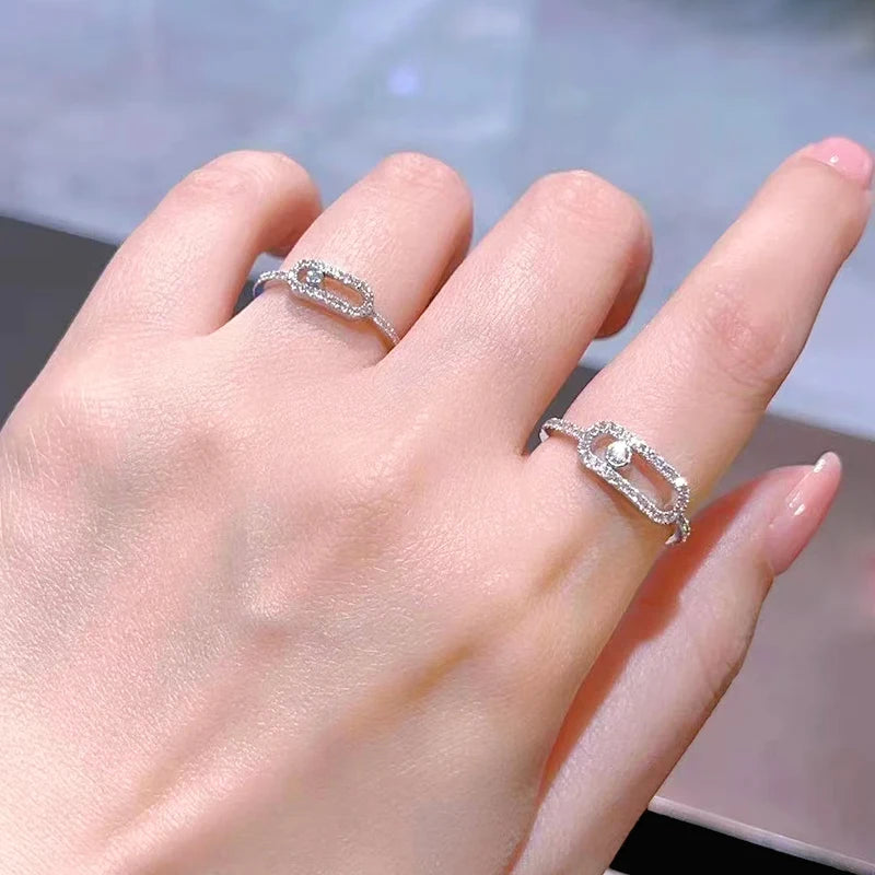 Exquisite Single Diamond Sliding Ring - 925 Sterling Silver Luxury Jewelry